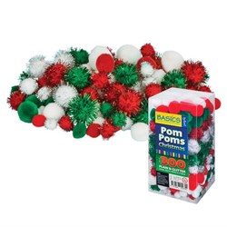 Pom Poms Christmas Assorted 300 Plain n Glitter